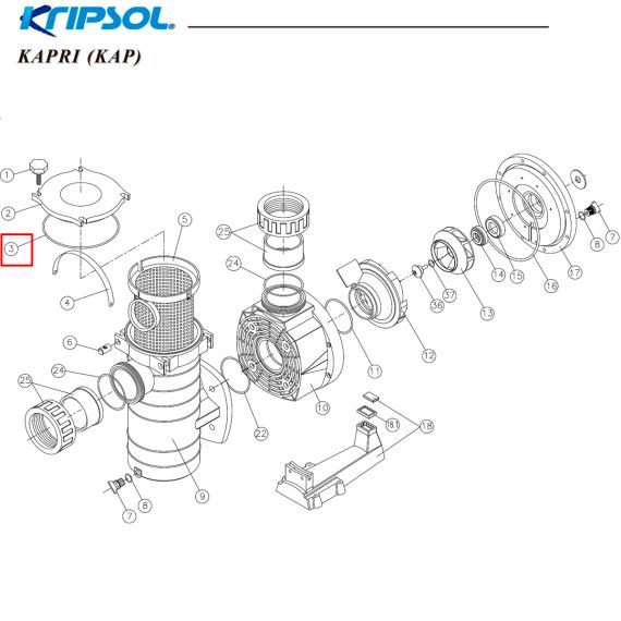 ​Уплотнительное кольцо крышки префильтра Kripsol KAP (RKA 030.A/RBH0011.05R) - схема