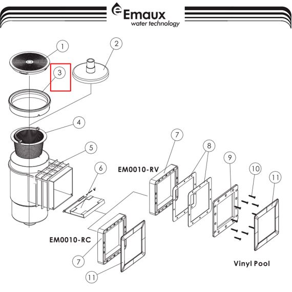 Рамка кришки скімера Emaux EM0010/EM0020 (01051040/570223610) - схема