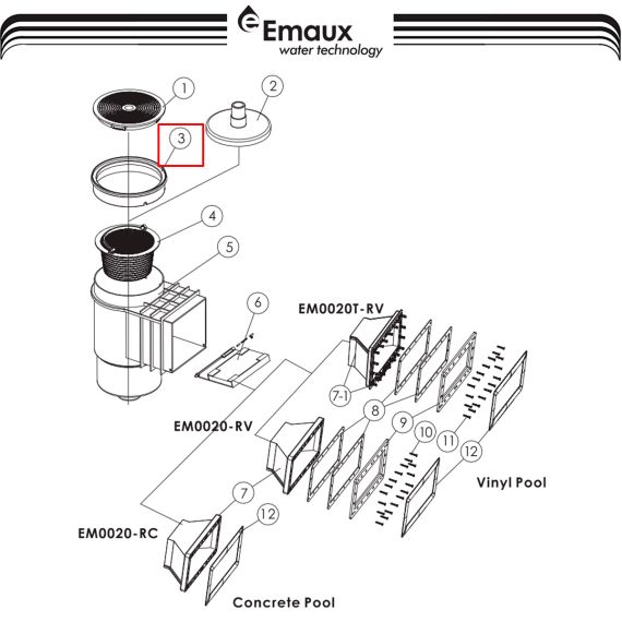 Рамка кришки скімера Emaux EM0010/EM0020 (01051040/570223610) - схема