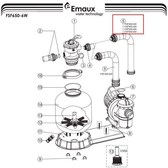 Шланг з'єднувальний Emaux FSP650-6W (89031901) - схема