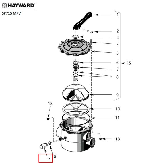 Колба керуючого клапана до фільтрів Hayward SP/SW (SPX0710MA) - схема