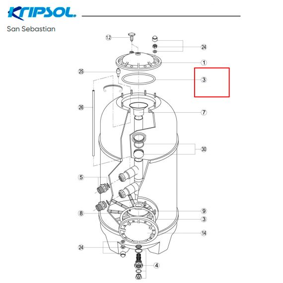 Уплотнительное кольцо крышки фильтра Kripsol San Sebastian (RFD0100.11R) - схема