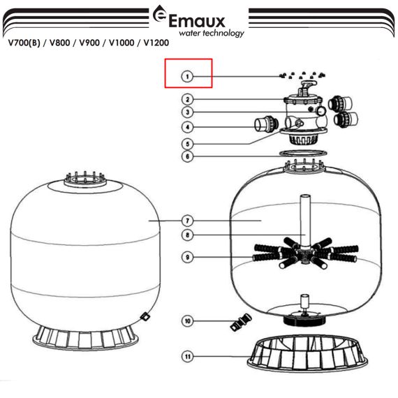 ​Винт крепления крышки клапана Emaux V700-1200 (89010601) - схема