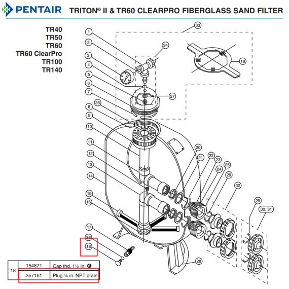 ​Дренажная заглушка Pentair Triton (P357161) - схема