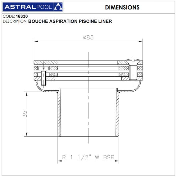 Форсунка для бассейна AstralPool 16330 - размеры