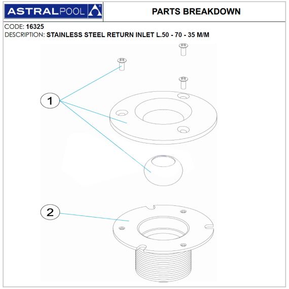 Форсунка для бассейна AstralPool 16325 - схема
