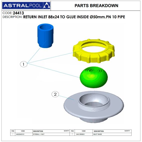 Форсунка для бассейна AstralPool Multiflow 24413 - схема