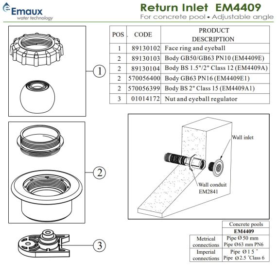 Форсунка для бассейна Emaux EM4409 - схема