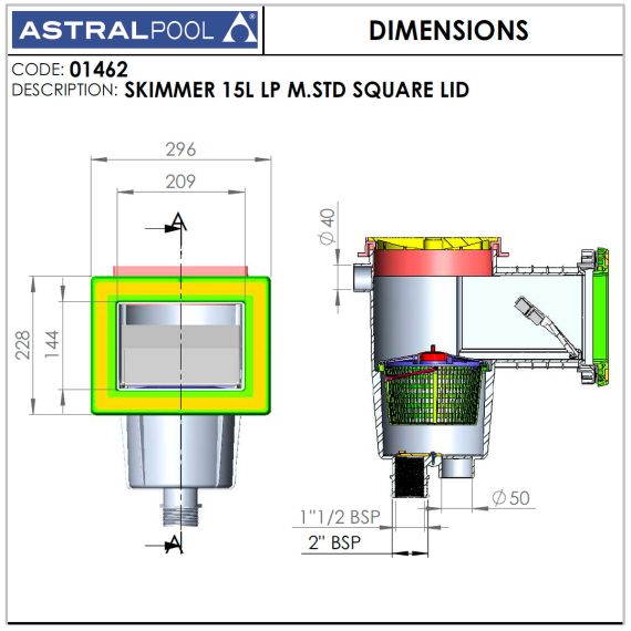 Скиммер AstralPool 01462 - размеры