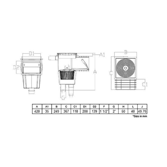 Скиммер Bridge Standard PWS06-1 (BKS021) - размеры