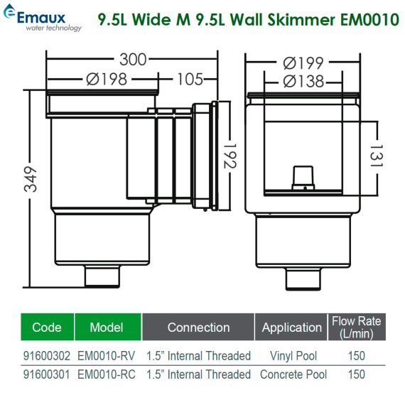 Скиммер Emaux Standard EM0010C/EM0010RC - размеры