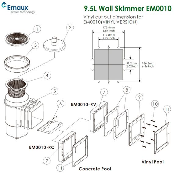 Скиммер Emaux Standard EM0010V/EM0010RV - схема