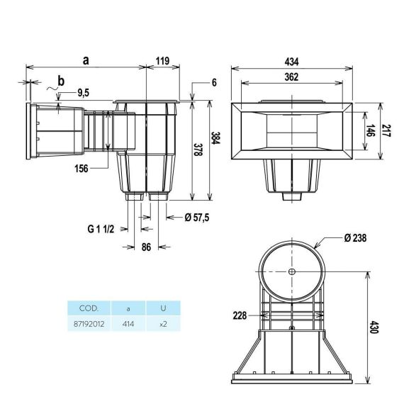 Размеры скиммера  Flexinox Wide 87192012