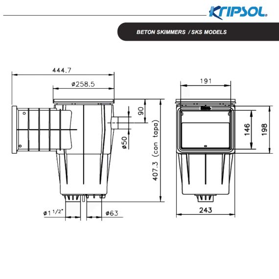 Скиммер Kripsol Standard SKS.C под бетон - размеры