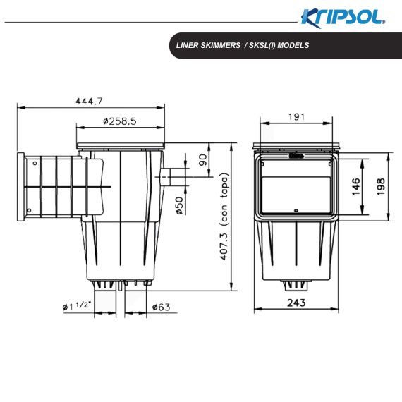 Скиммер Kripsol Standard SKSL.C под лайнер - размеры