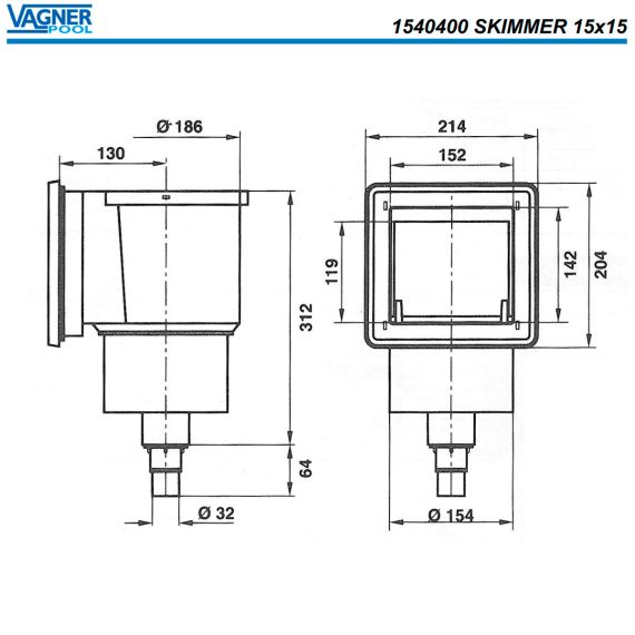 Скиммер Vagner Pool 1540400 - размеры