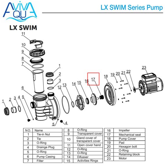 ​Сальник насоса Aquaviva SWIM (F01160132 №16/17) - схема