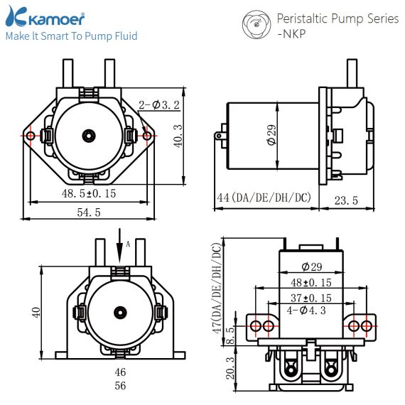 Дозуючий насос Kamoer NKP-DCB06B 12v - розміри