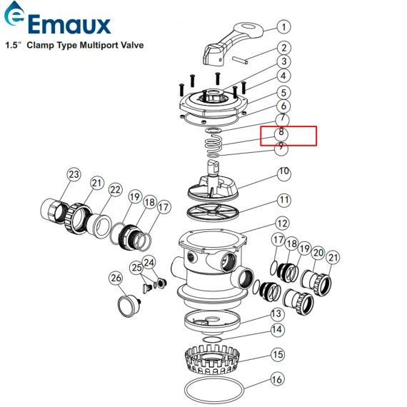 Пружина 6-ходового клапана 1½" Emaux MPV 03014001 - схема