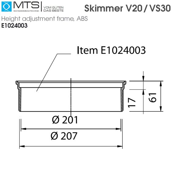 Подовжувач висоти скімера MTS V20/VS30 (E1024003) - розміри