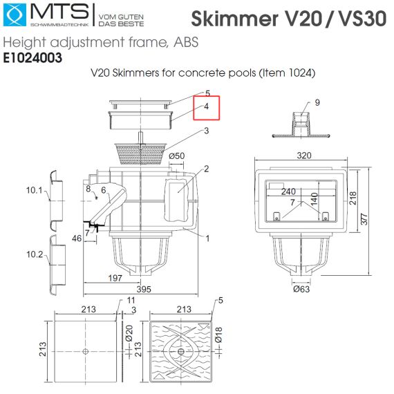 Подовжувач висоти скімера MTS V20 (E1024003) - схема