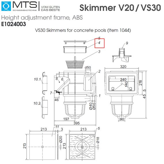 Подовжувач висоти скімера MTS VS30 (E1024003) - схема