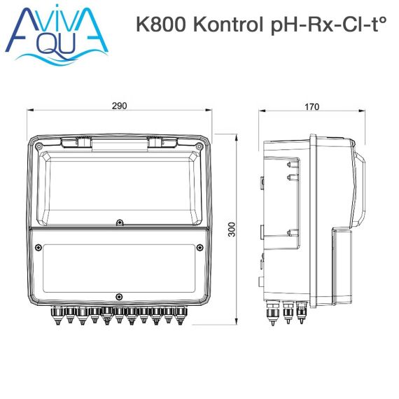 Станция дозирования Aquaviva K800 Kontrol pH-Rx-Cl-t° - размеры