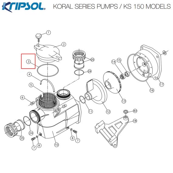 ​Уплотнительное кольцо насоса Kripsol KS (RBH0011.03R / RPUM0003.03R / 500100110003 - схема
