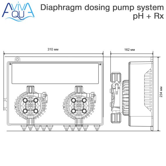Станція дозування Aquaviva pH / Rx SPMBASEM0006 - розміри