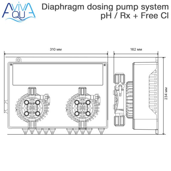 Станція дозування Aquaviva pH / Rx / Free Cl SXCBASEM0005 - розміри