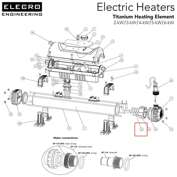 ​Тэн электронагревателя Elecro 3 кВт SP EL T12.8K / SP-EL-Ti2.8KW7T - схема