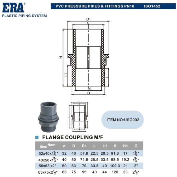 Проход клеевой ПВХ ERA USG00232 - РН 32-40 x 1¼" - схема