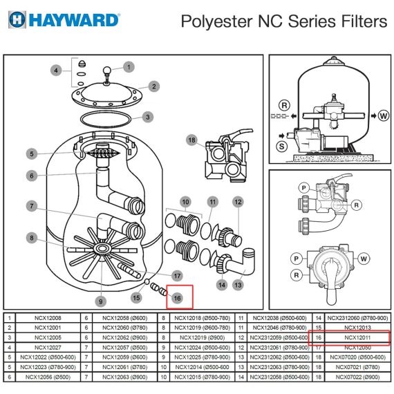 Дренажний клапан фільтра Hayward Polyester (NCX12011) - схема