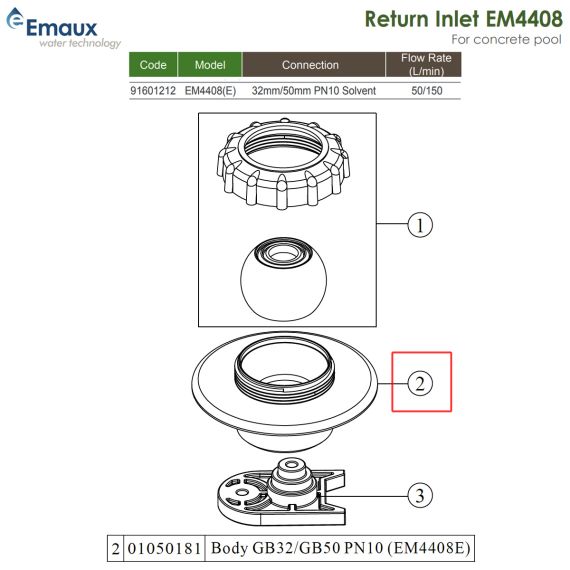 Закладна для стінової форсунки Emaux EM4408 GB32 (01050181) - схема