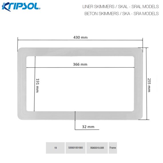 Лицьова рамка скімера Kripsol Wide​ 500601001900 / RSKI0019.00R​ - розміри