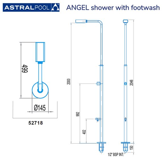 Душ для бассейна AstralPool  - Angel 52718 - размеры