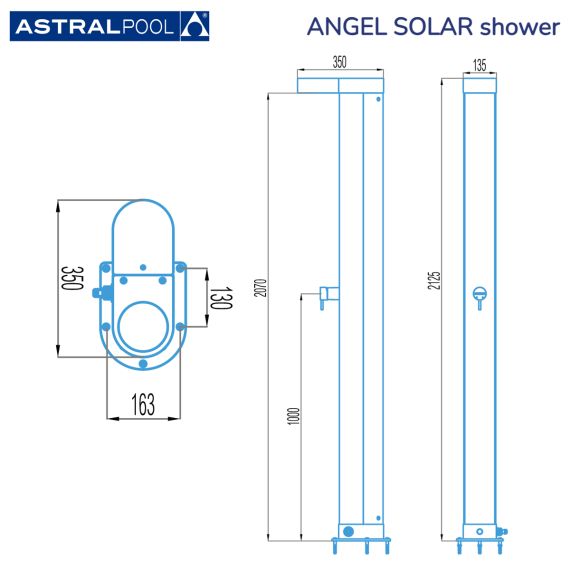 Солнечный душ для бассейна AstralPool Angel Solar 56932 - размеры