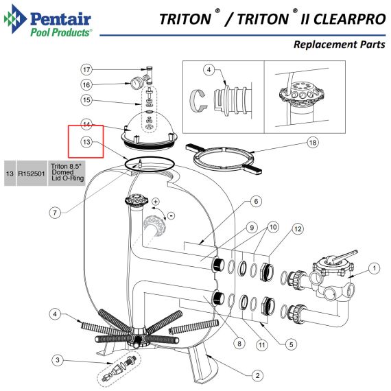 Уплотнитель крышки фильтра Pentair Triton R152501 - схема