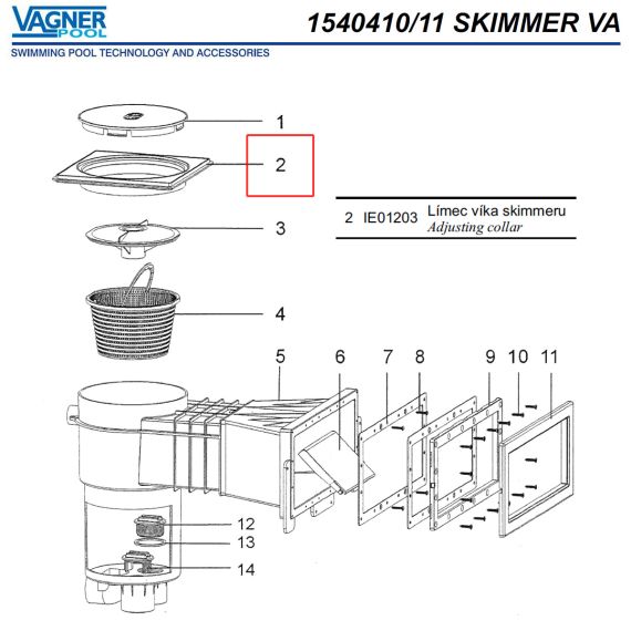 Рамка крышки скиммера Vagner Pool 1540410 / 1540411 (IE01203) - схема