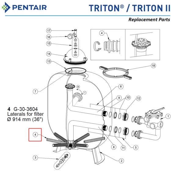 ​Сепаратор (дюза) фільтра Pentair Triton TR G-30-3604 / R303604​ - схема