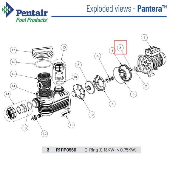 Ущільнювальне кільце насоса​​ Pentair Pantera R111P0960 - схема