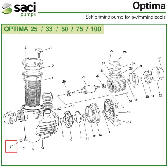 ​Дренажная заглушка насоса Saci Optima 92400034 - схема