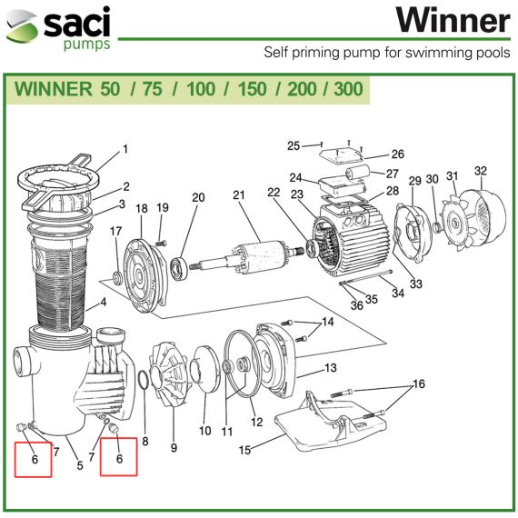 Дренажная заглушка насоса Saci Winner 92400034 - схема