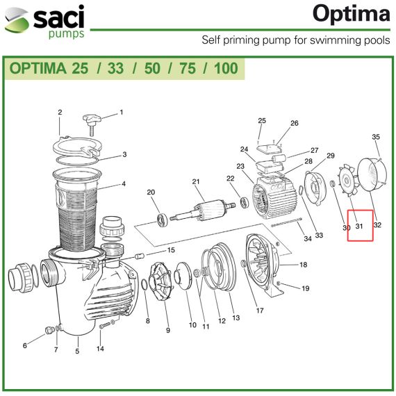 Крыльчатка вентилятора насоса Saci Optima MEC 63 (92401092) - схема