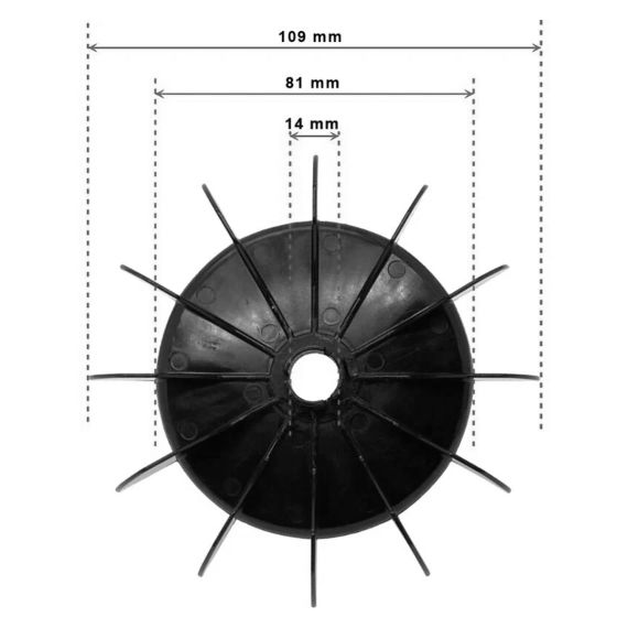 Крыльчатка вентилятора насоса Saci Optima MEC 63 (92401092) - размеры