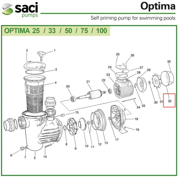 Кришка вентилятора насоса​ Saci Optima MEC 63 92401094​ - схема