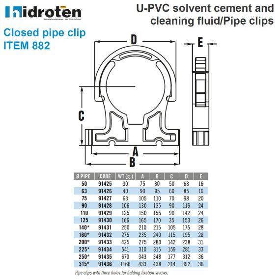 Кріплення для труб ПВХ Hidroten 1091426 63 мм - розміри