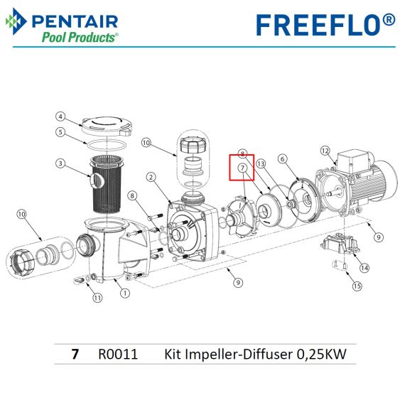 Крильчатка + дифузор насоса 0,25 кВт Pentair FREEFLO FFL R0011​ - схема