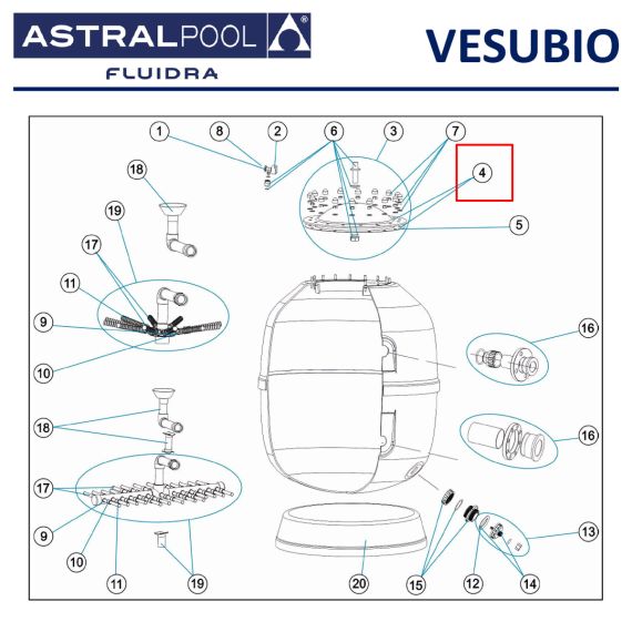 Верхня кришка​ фільтра ​AstralPool Vesubio 4404260208​ - схема
