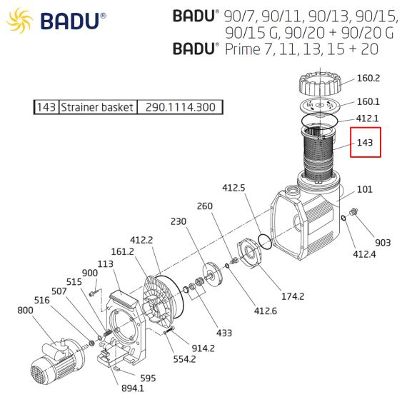 ​Корзина префильтра насоса Badu 90 / Prime 290.1114.300 - схема